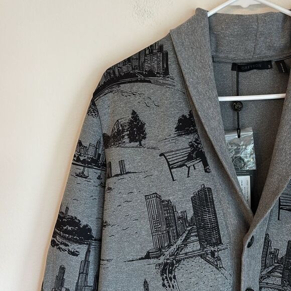 Greyson City of Wolves shawl cardigan gray black men golf preppy sweater SM NWT - Picture 2 of 11